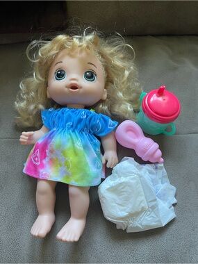 Baby Alive Doll with Rainbow Dress and Feeding Set - Blue/Pink